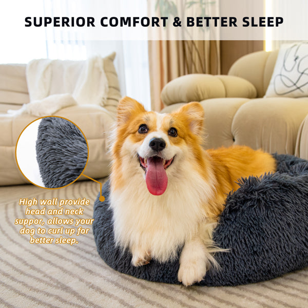 Fluffy Calming Donut Bed - Washable Comfort Bed for Dogs & Cats